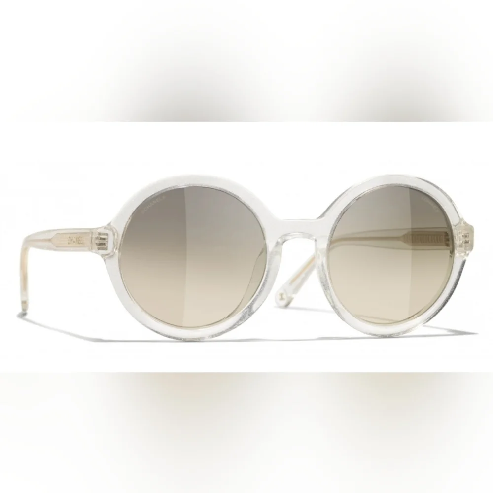 CHANEL Clear glitter shimmer Round Frame Sunglasses with Gray Lenses - Picture 2 of 11